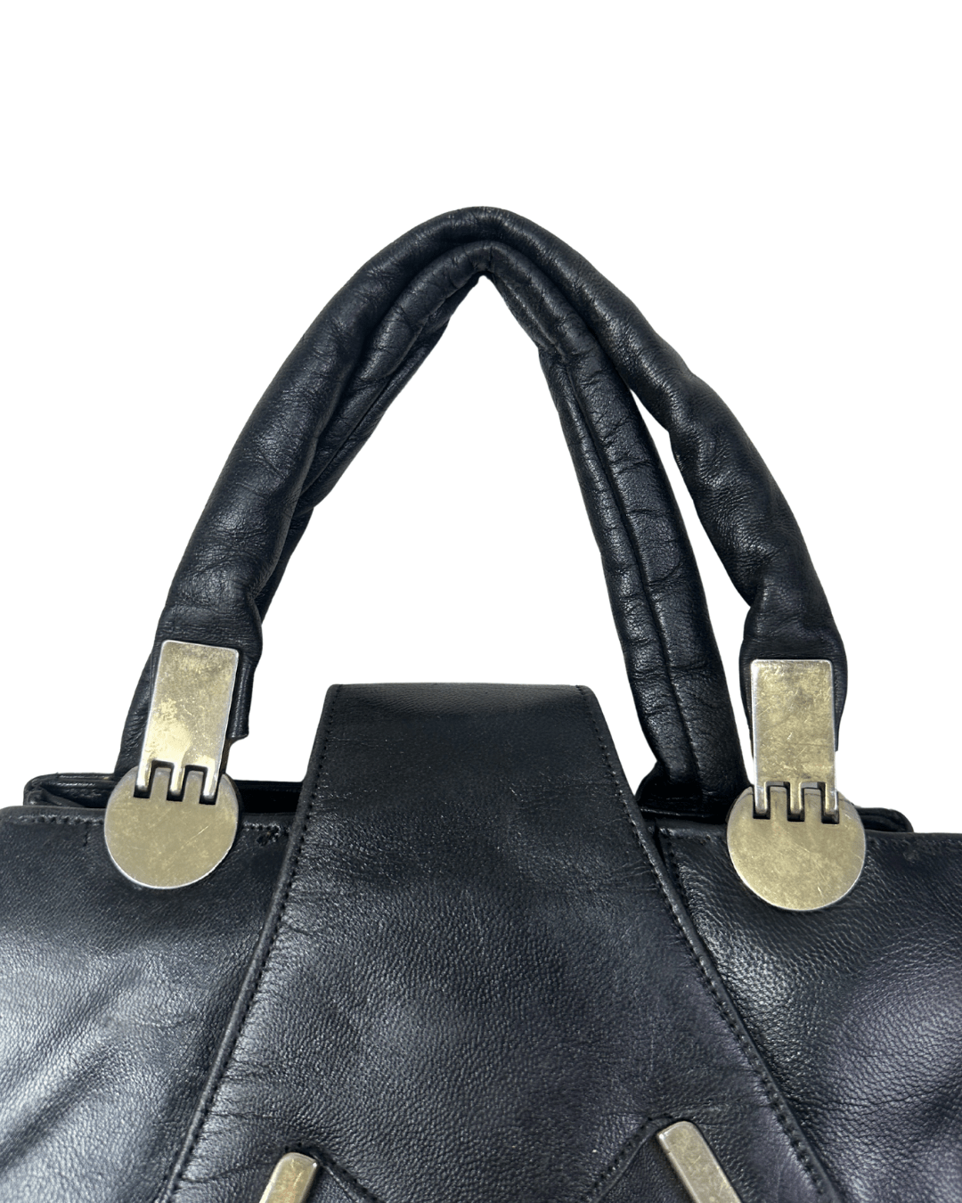 Vintage Black Genuine Leather Handbag with Dual Handles & Shoulder Strap - Funkify