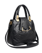 Vintage Black Genuine Leather Handbag with Dual Handles & Shoulder Strap