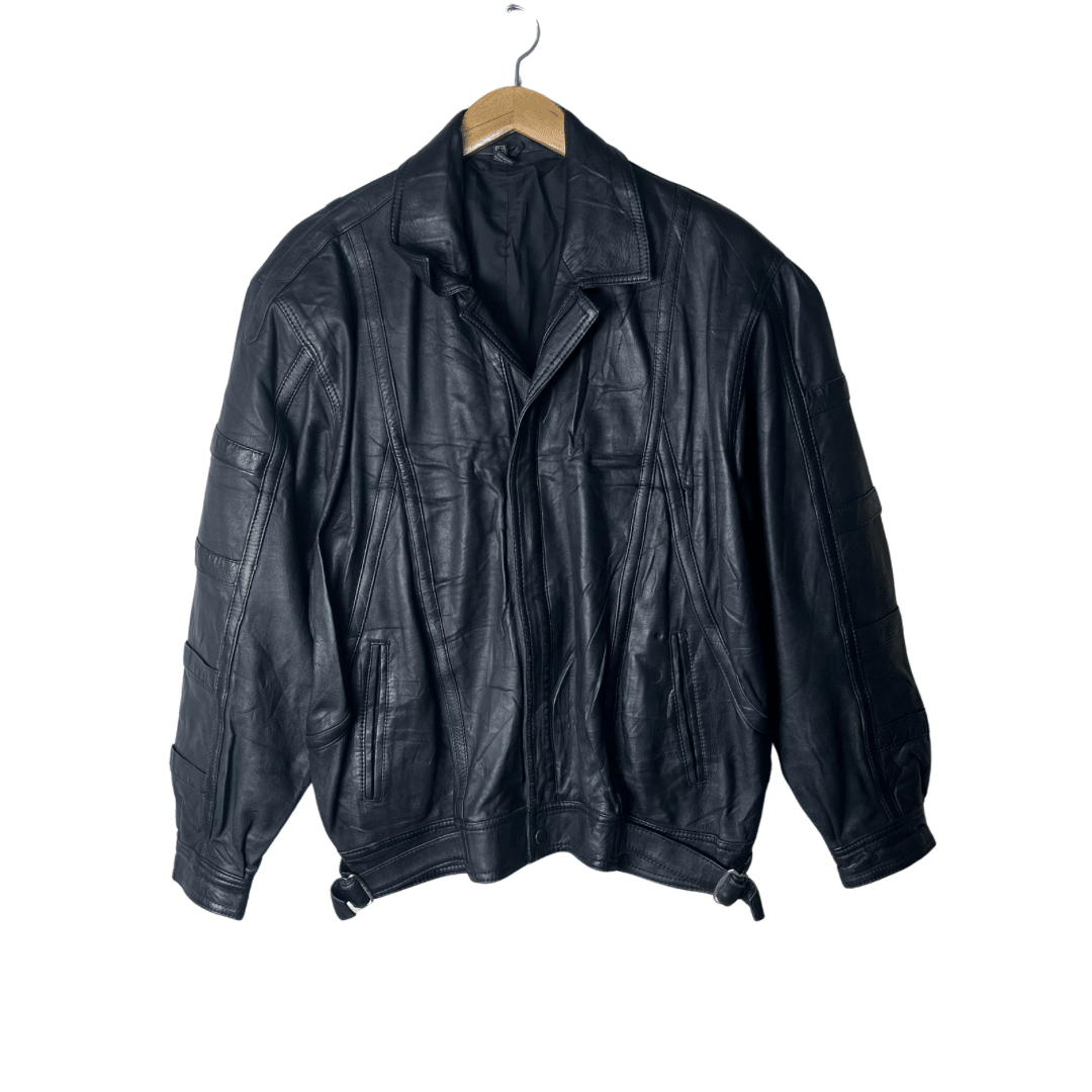 Vintage Black Genuine Leather Jacket XL - Funkify