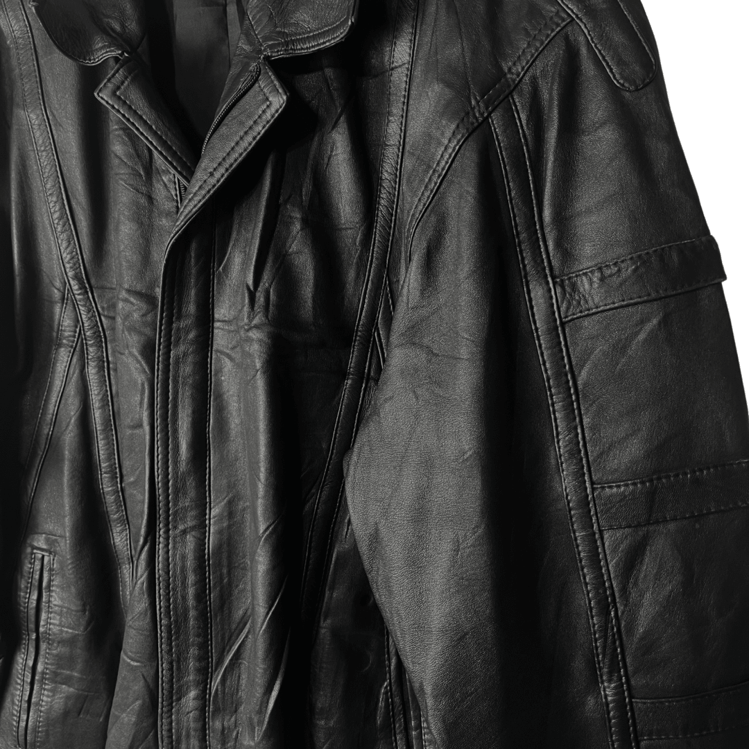 Vintage Black Genuine Leather Jacket XL - Funkify