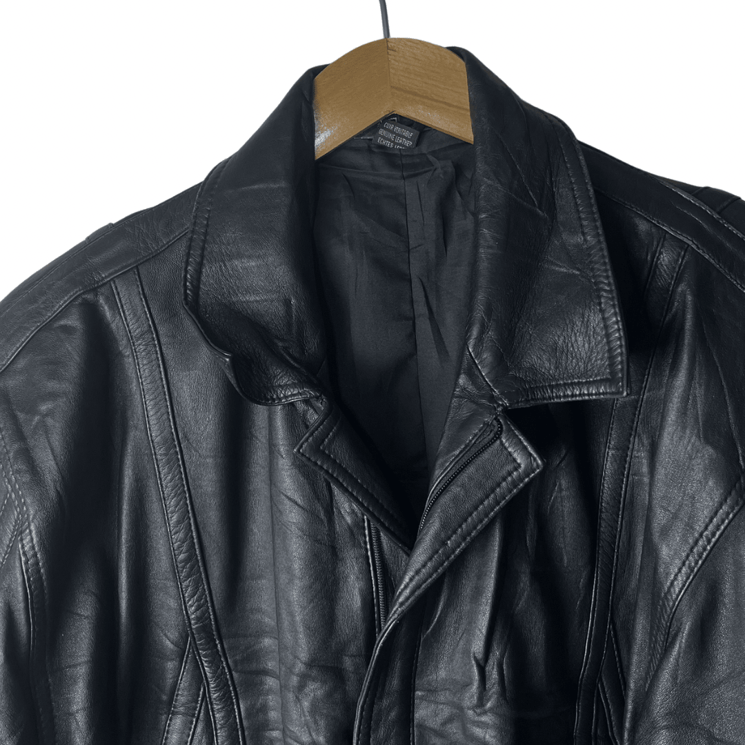 Vintage Black Genuine Leather Jacket XL - Funkify