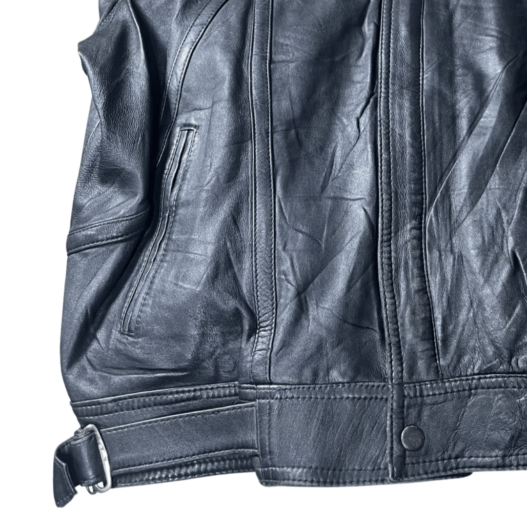 Vintage Black Genuine Leather Jacket XL - Funkify
