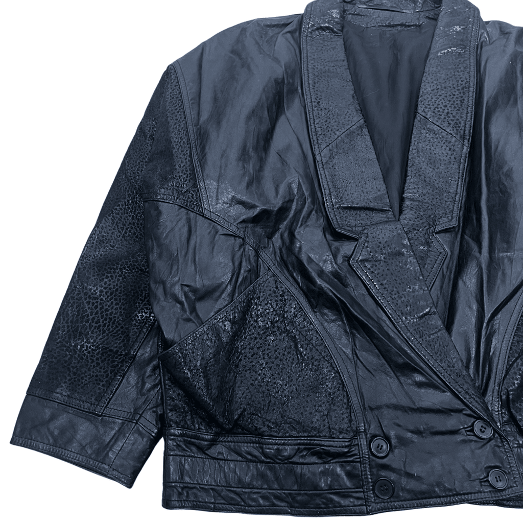 Vintage Black Genuine Leather Women's Jacket XL - Funkify