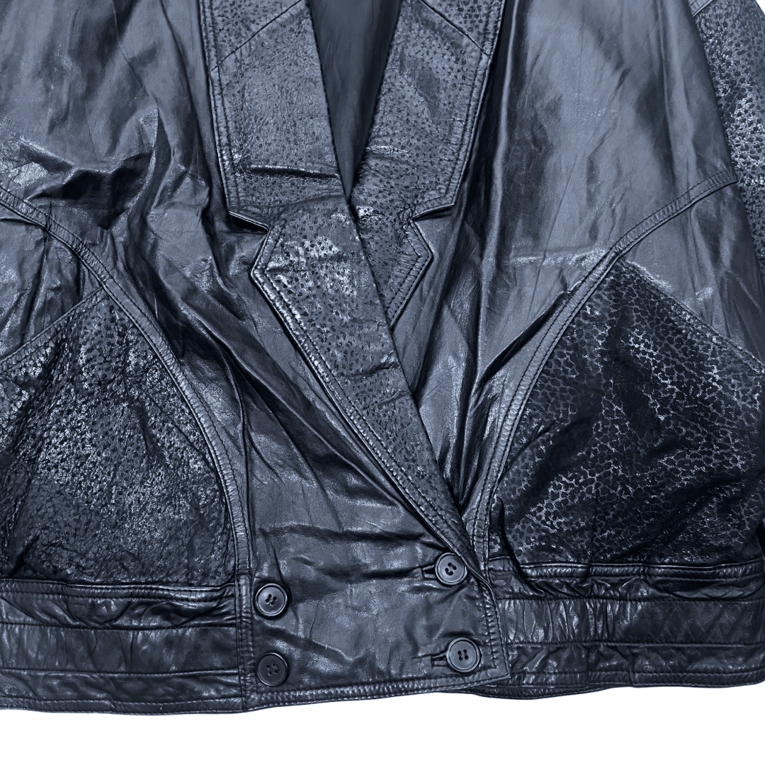 Vintage Black Genuine Leather Women's Jacket XL - Funkify
