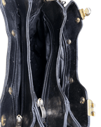 Vintage Black Quilted Leather Satchel with Gold Accents - Funkify