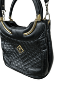 Vintage Black Quilted Leather Satchel with Gold Accents - Funkify