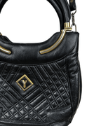 Vintage Black Quilted Leather Satchel with Gold Accents - Funkify