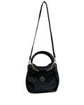 Vintage Black Quilted Leather Satchel with Gold Accents - Funkify