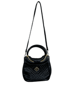 Vintage Black Quilted Leather Satchel with Gold Accents - Funkify