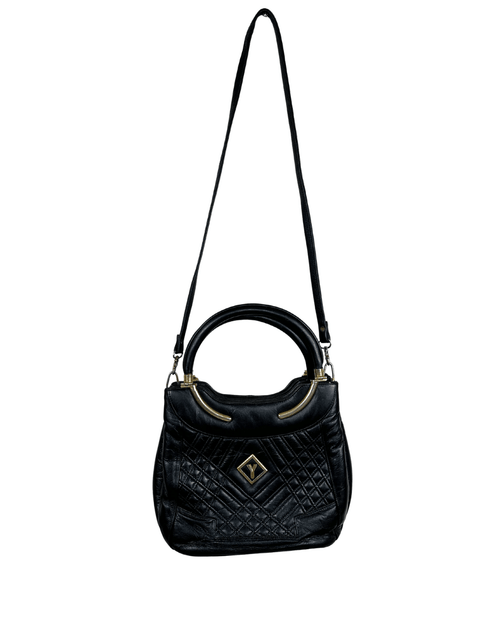 Vintage black quilted leather satchel with gold accents