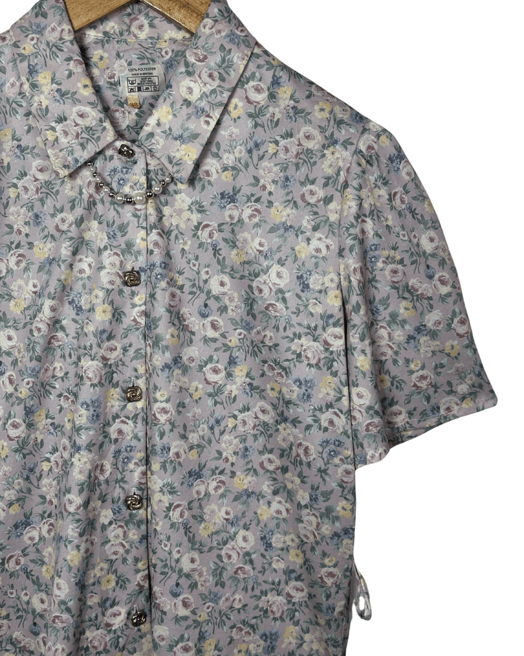 Vintage Blouse with Faux Pearl Collar Detail - Funkify
