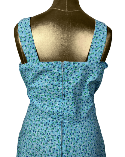 Vintage Blue Floral Midi Dress - Fits Like Medium/Large - Funkify