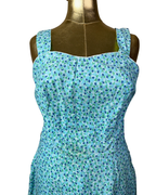 Vintage Blue Floral Midi Dress - Fits Like Medium/Large - Funkify