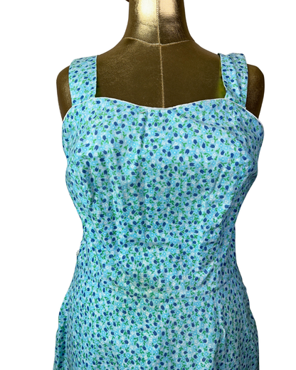 Vintage Blue Floral Midi Dress - Fits Like Medium/Large - Funkify