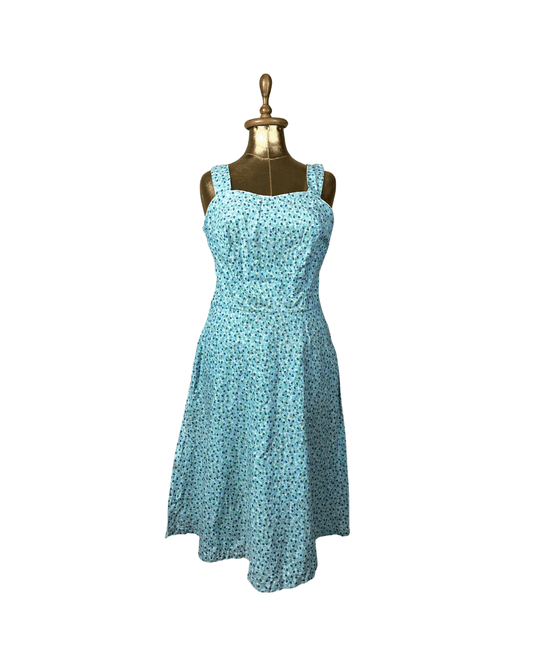 Vintage Blue Floral Midi Dress - Fits Like Medium/Large - Funkify