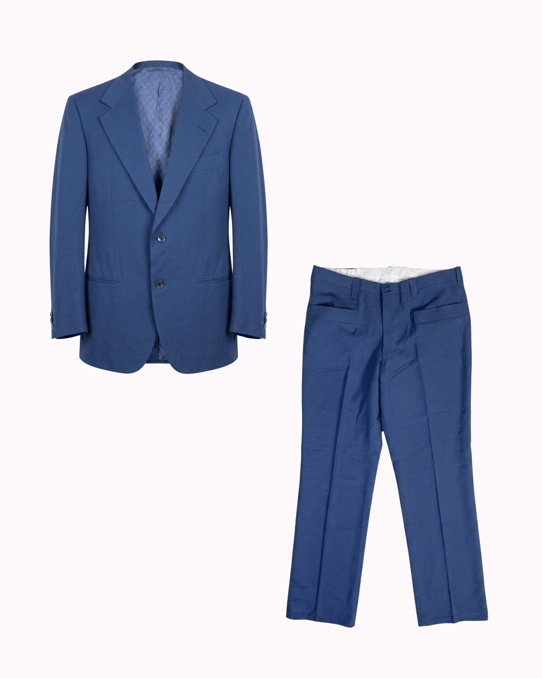 Vintage Blue Full Suit with Patterned Lining - Funkify