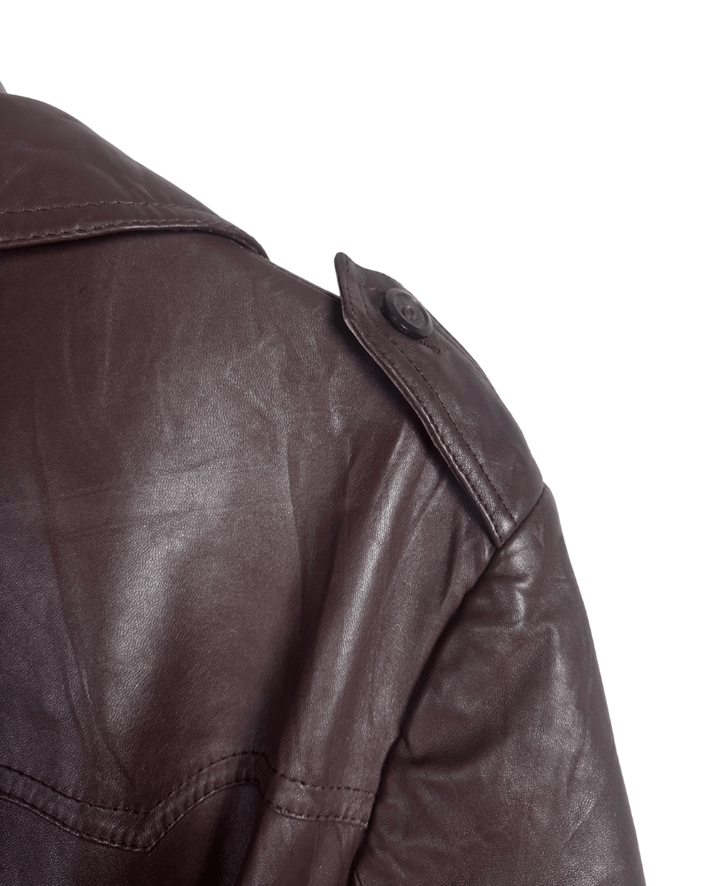 Vintage Brown Double Breasted Genuine Leather Trench Coat - Large - Funkify