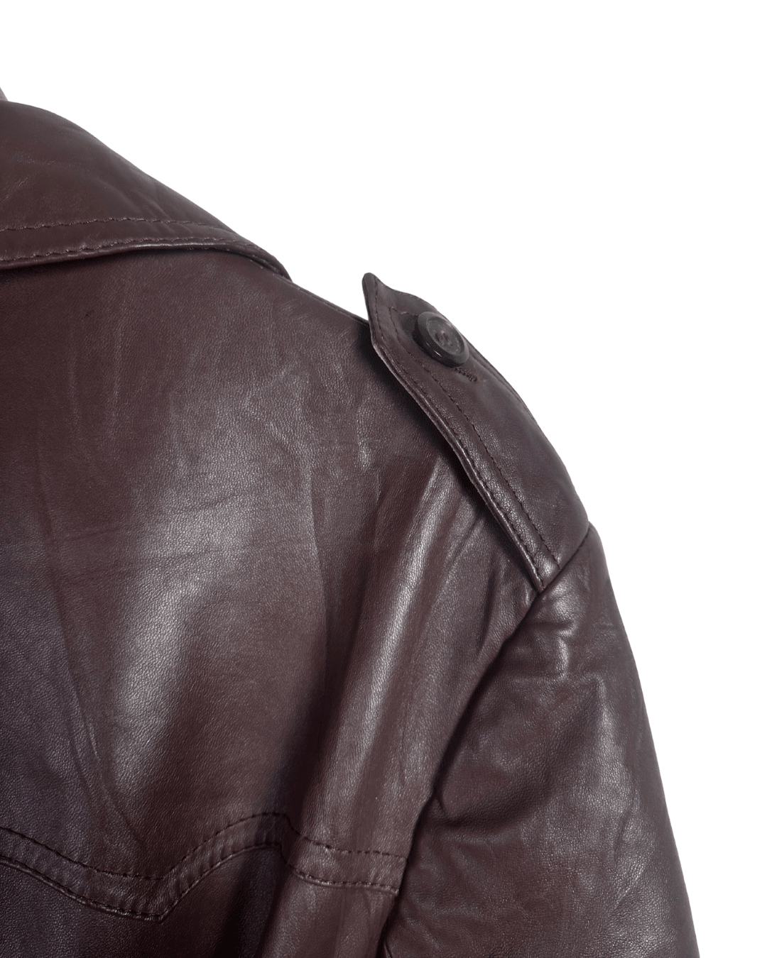 Vintage Brown Double Breasted Genuine Leather Trench Coat - Large - Funkify