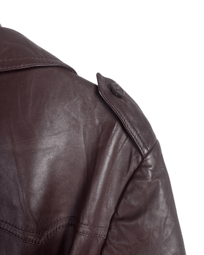 Vintage Brown Double Breasted Genuine Leather Trench Coat - Large - Funkify