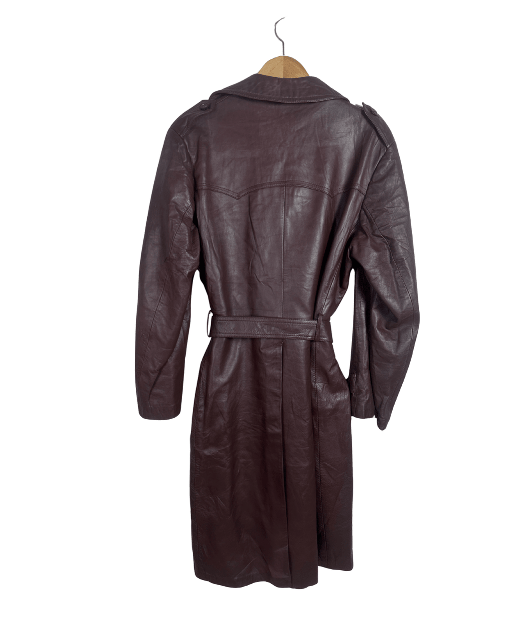 Vintage Brown Double Breasted Genuine Leather Trench Coat - Large - Funkify