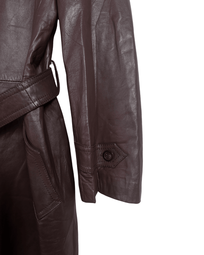 Vintage Brown Double Breasted Genuine Leather Trench Coat - Large - Funkify