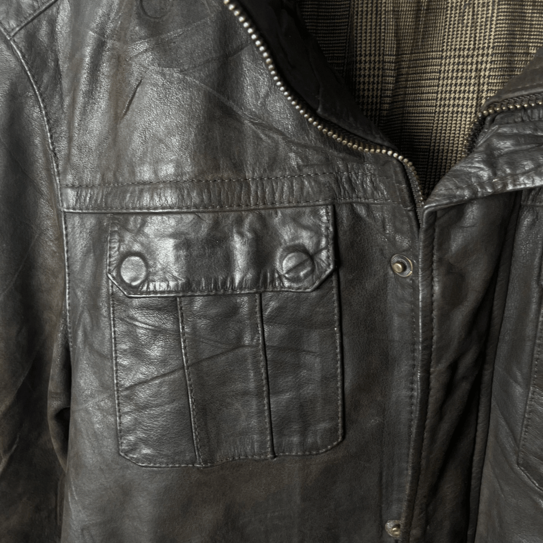 Vintage Brown Genuine Leather Jacket XL - Funkify