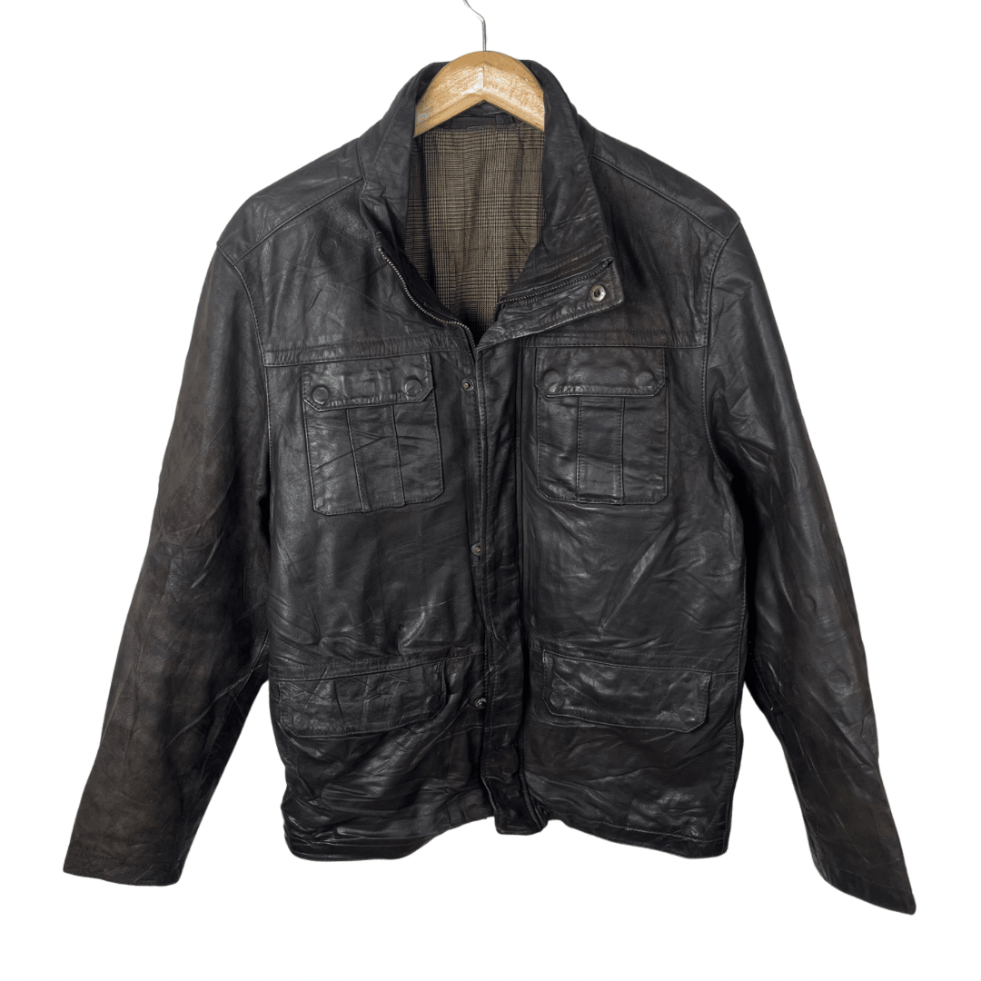 Vintage Brown Genuine Leather Jacket XL - Funkify