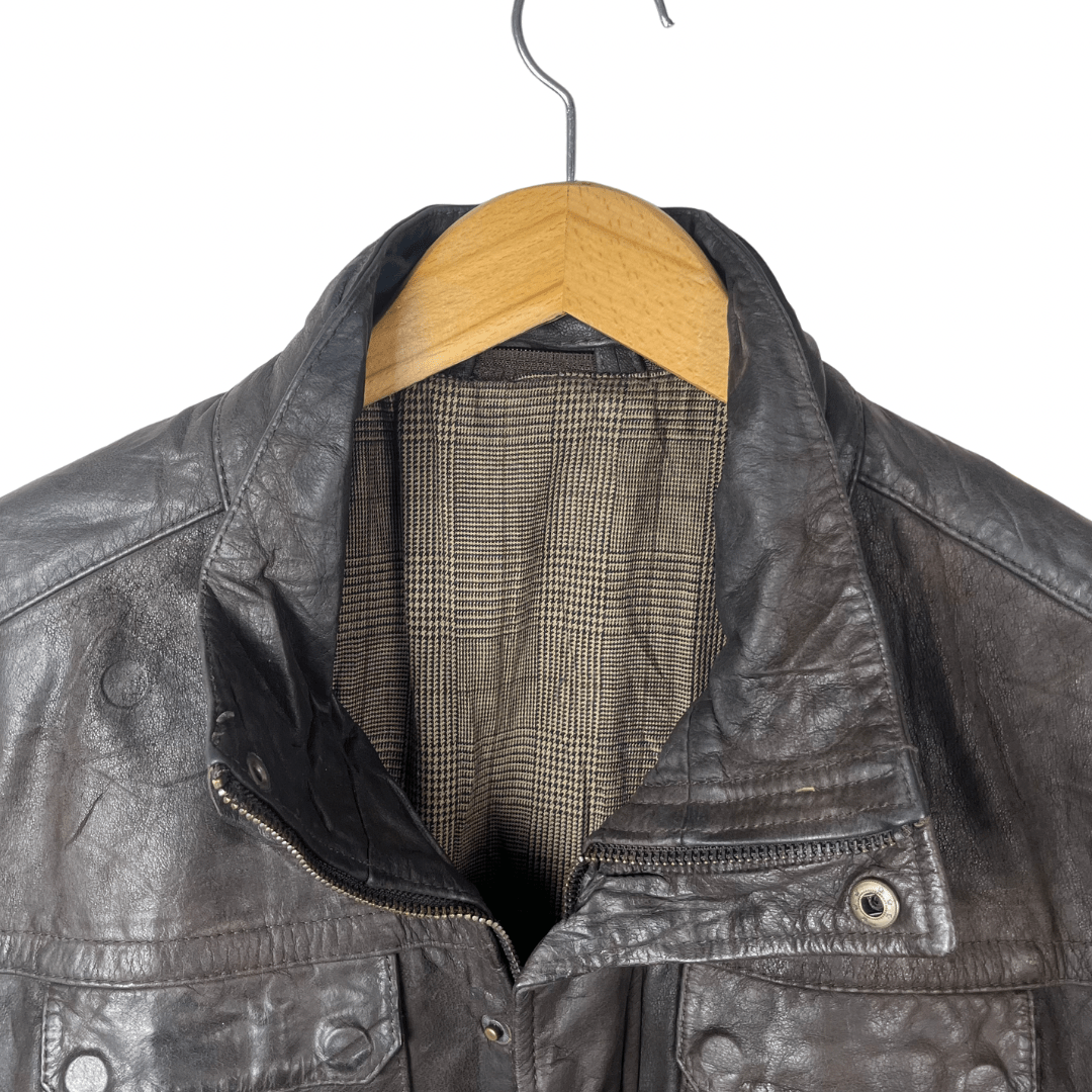 Vintage Brown Genuine Leather Jacket XL - Funkify
