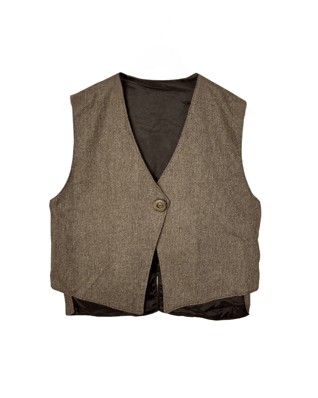 Vintage Brown Herringbone Wool - Blend Vest - Women's Large - Funkify