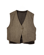 Vintage Brown Herringbone Wool - Blend Vest - Women's Large - Funkify