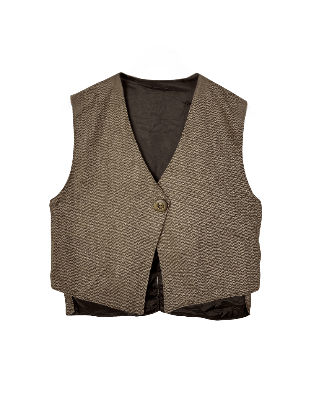 Vintage Brown Herringbone Wool - Blend Vest - Women's Large - Funkify