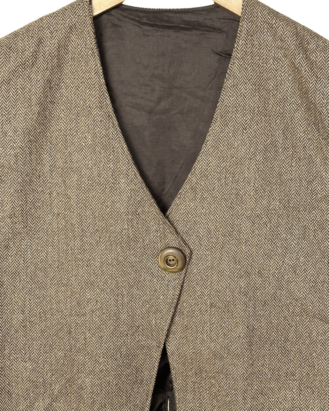 Vintage Brown Herringbone Wool - Blend Vest - Women's Large - Funkify