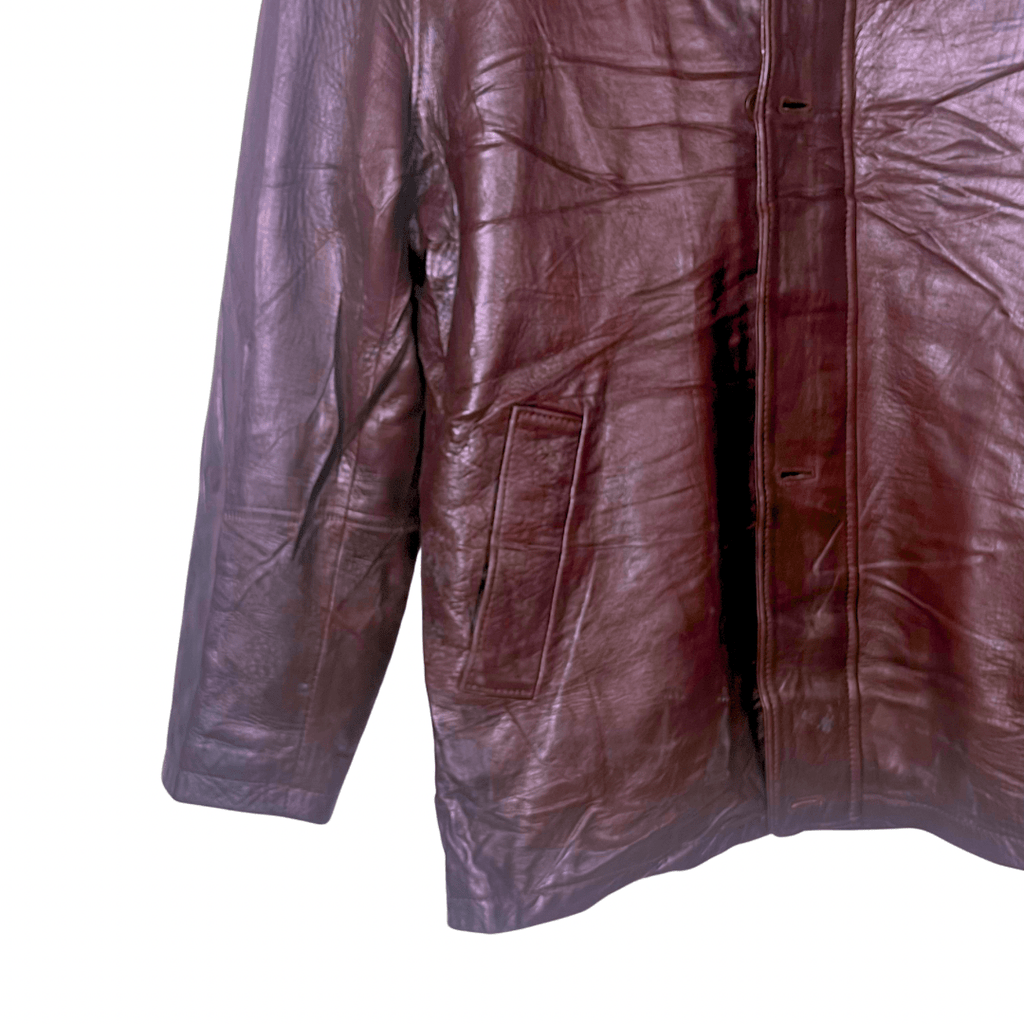Vintage Burgundy Button-up Genuine Leather Jacket Large - Funkify