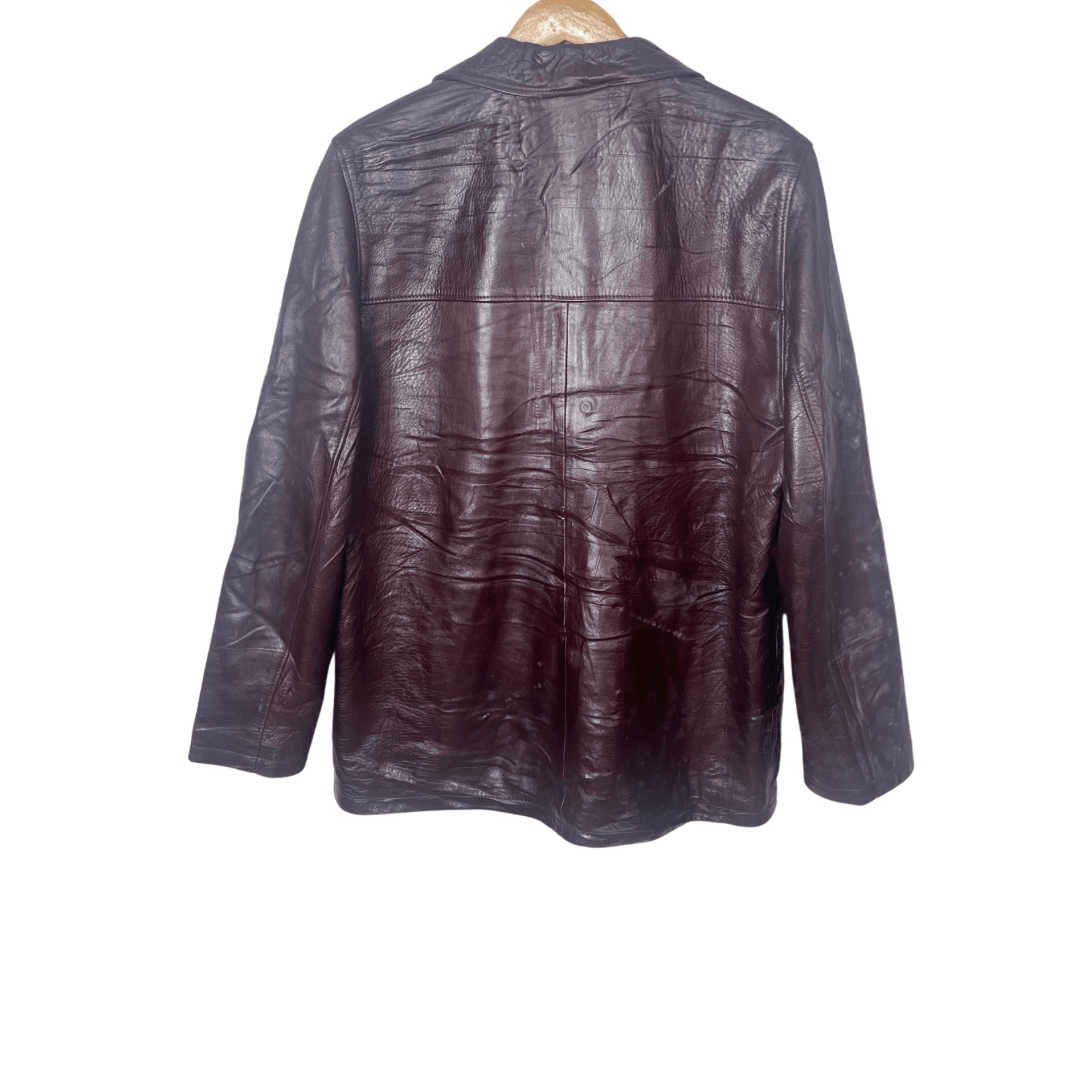 Vintage Burgundy Button-up Genuine Leather Jacket Large - Funkify