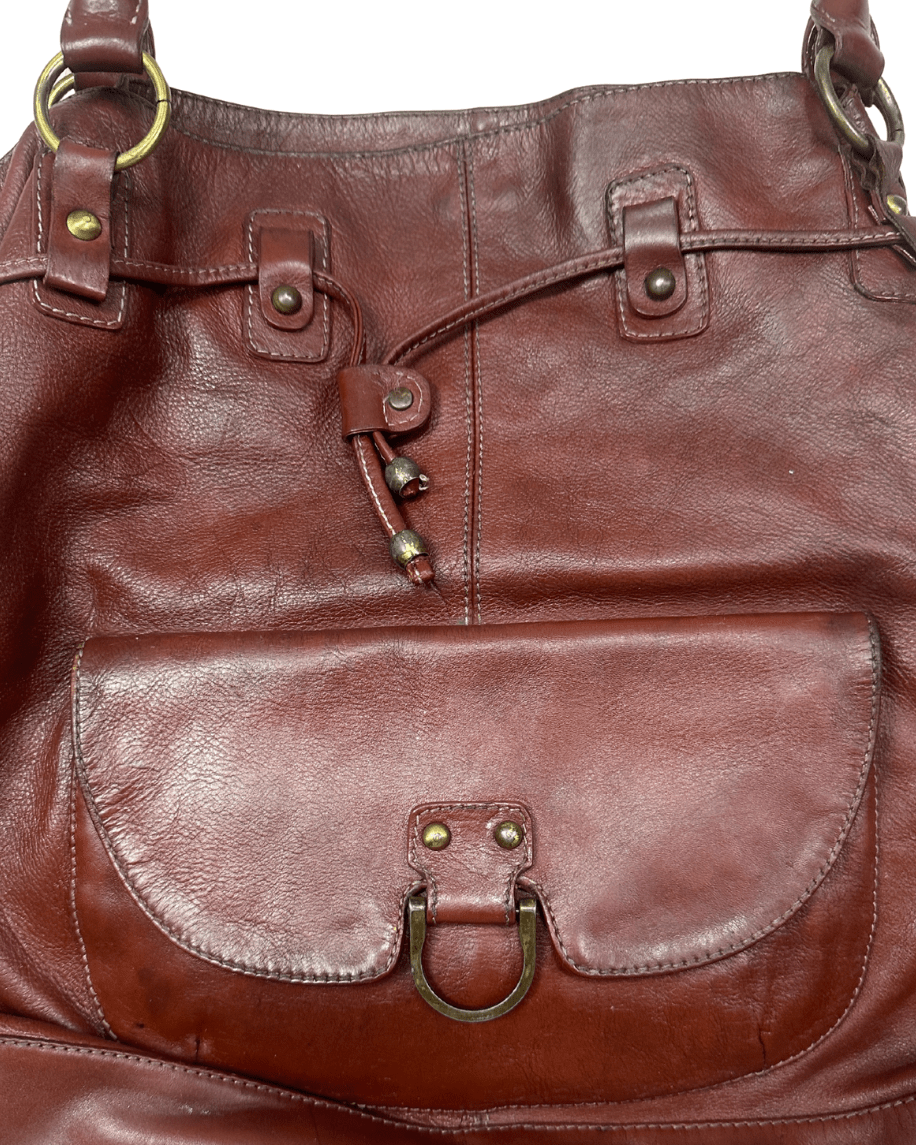 Vintage Burgundy Genuine Leather Shoulder Bag - Funkify