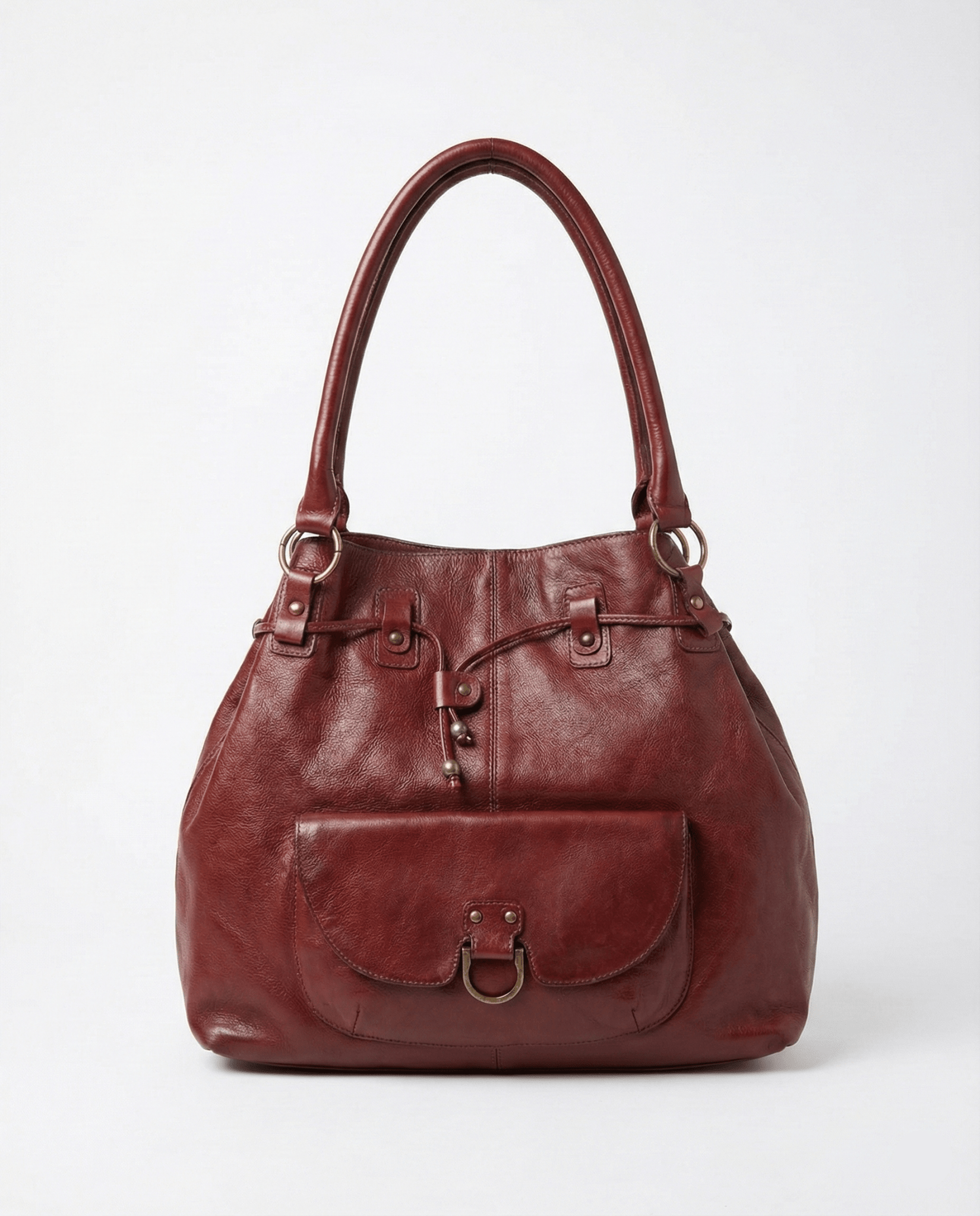 Vintage Burgundy Genuine Leather Shoulder Bag - Funkify