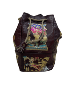 Vintage Burgundy Leather Ancient Egyptian Drawstring Bucket Bag - Funkify