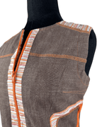 Vintage Cafe Theatre Brown Zip - Up Striped Trim Vest Small - Funkify