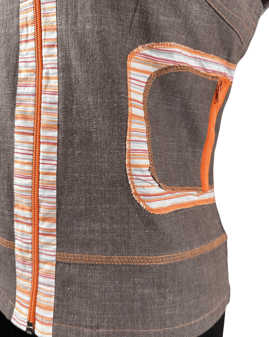 Vintage Cafe Theatre Brown Zip - Up Striped Trim Vest Small - Funkify