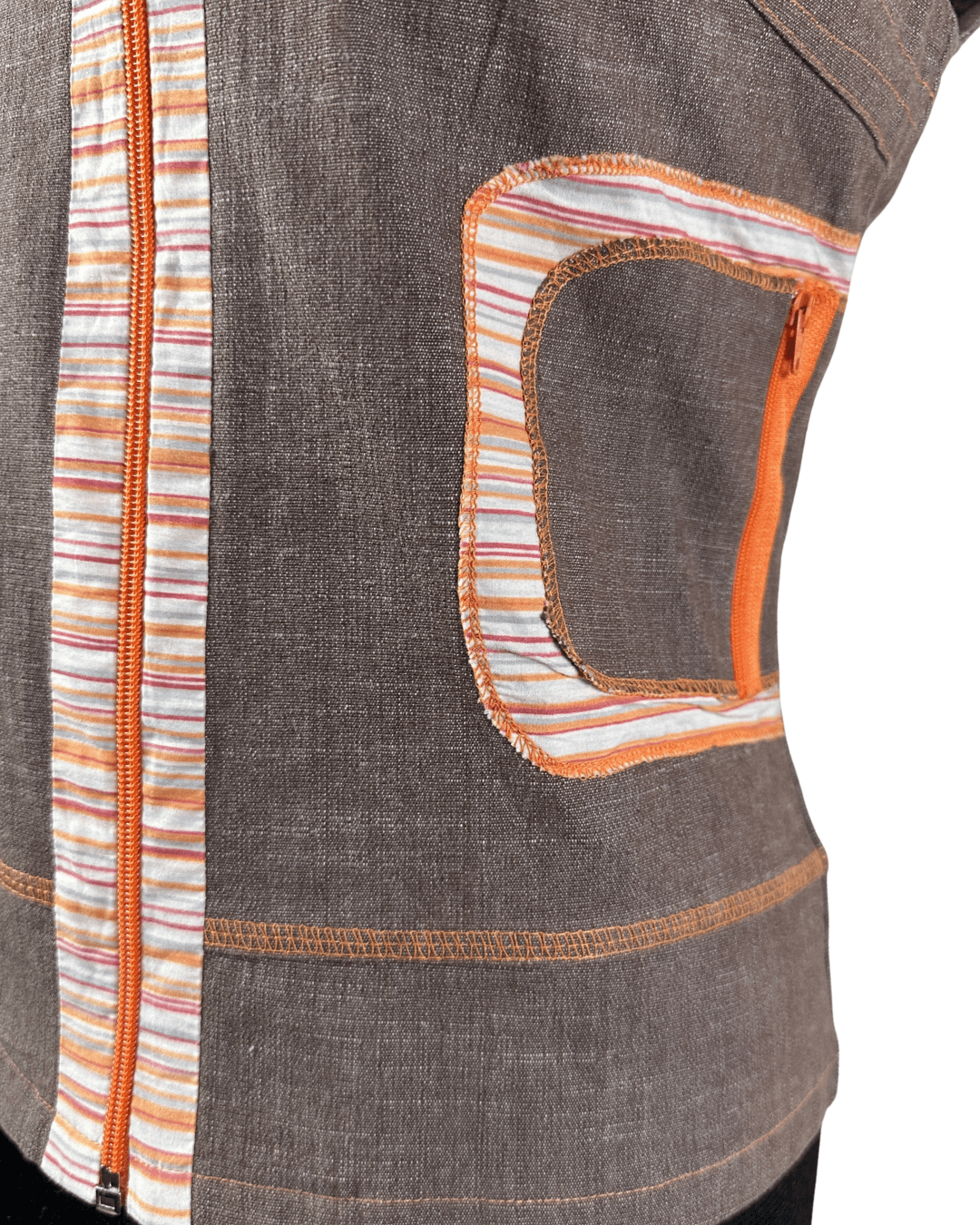 Vintage Cafe Theatre Brown Zip - Up Striped Trim Vest Small - Funkify