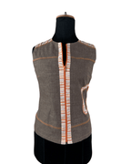 Vintage Cafe Theatre Brown Zip - Up Striped Trim Vest Small - Funkify