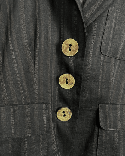 Vintage Caroll Linen Blend Brown Striped Women's Blazer - Funkify