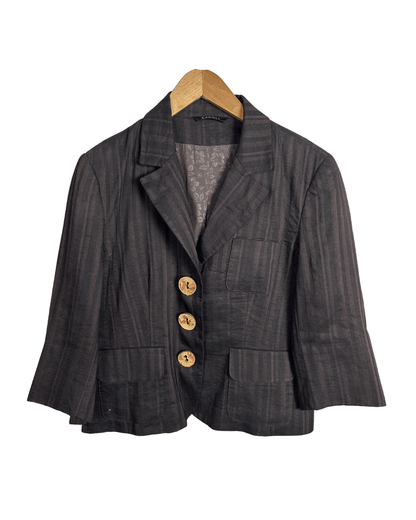 Vintage Caroll Linen Blend Brown Striped Women's Blazer - Funkify