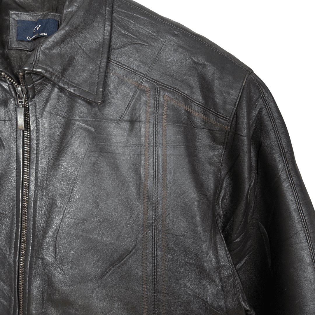 Vintage Chapter & Verse Brown Genuine Leather Jacket Large - Funkify