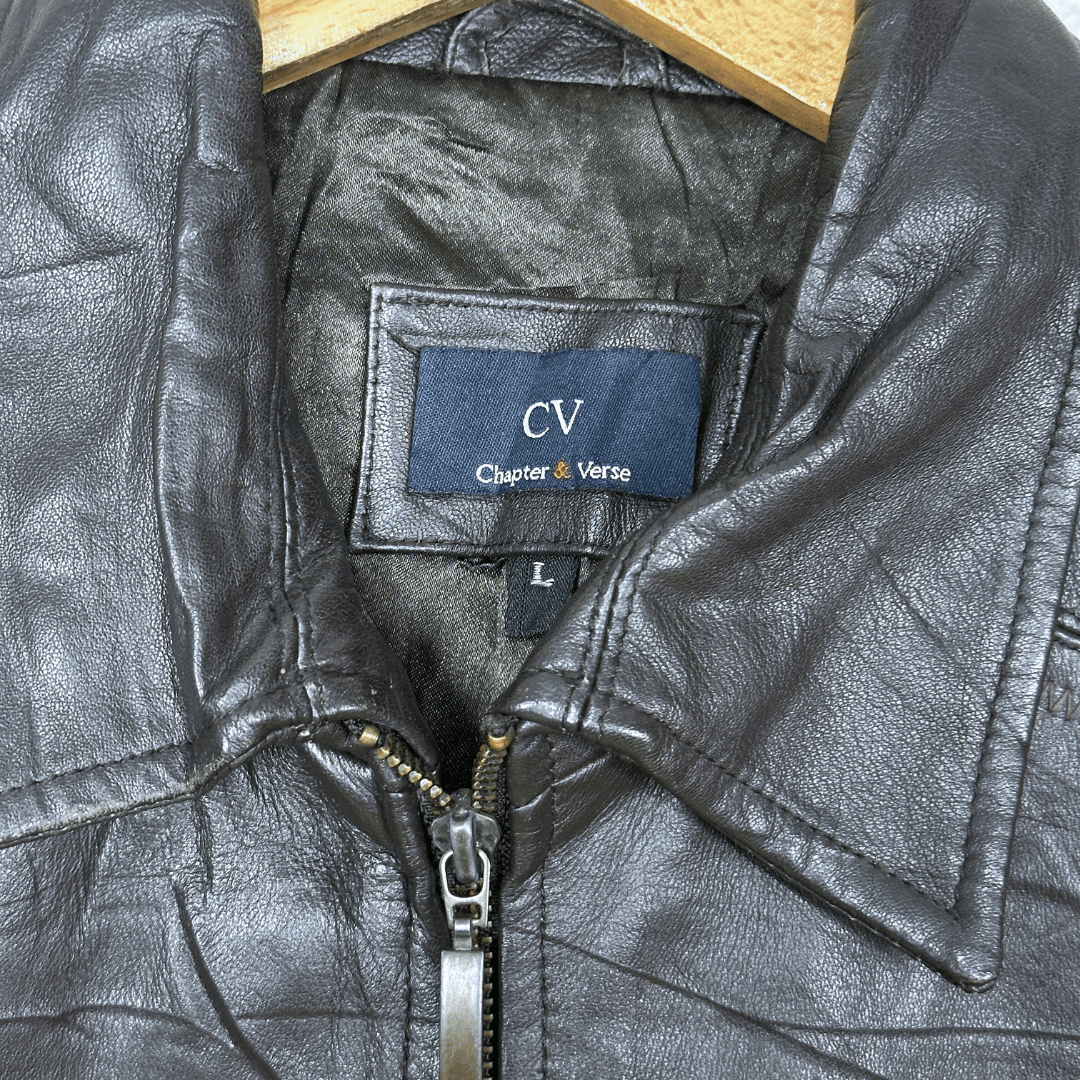 Vintage Chapter & Verse Brown Genuine Leather Jacket Large - Funkify