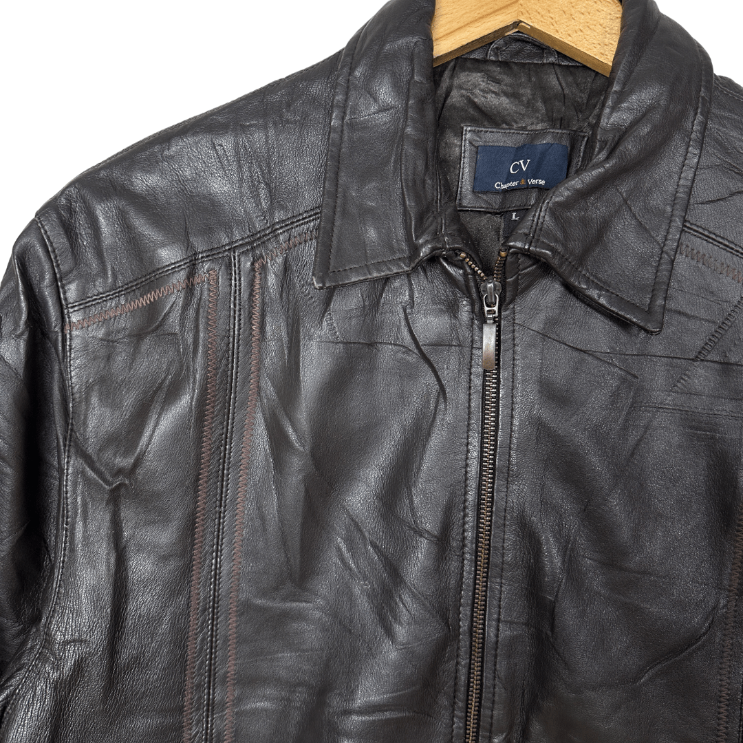 Vintage Chapter & Verse Brown Genuine Leather Jacket Large - Funkify