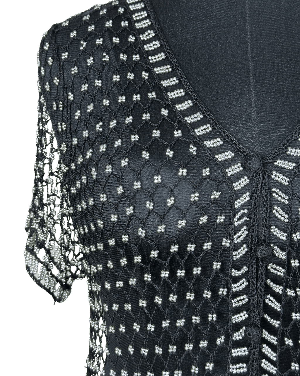 Vintage Crochet Beaded Cardigan Top - Funkify