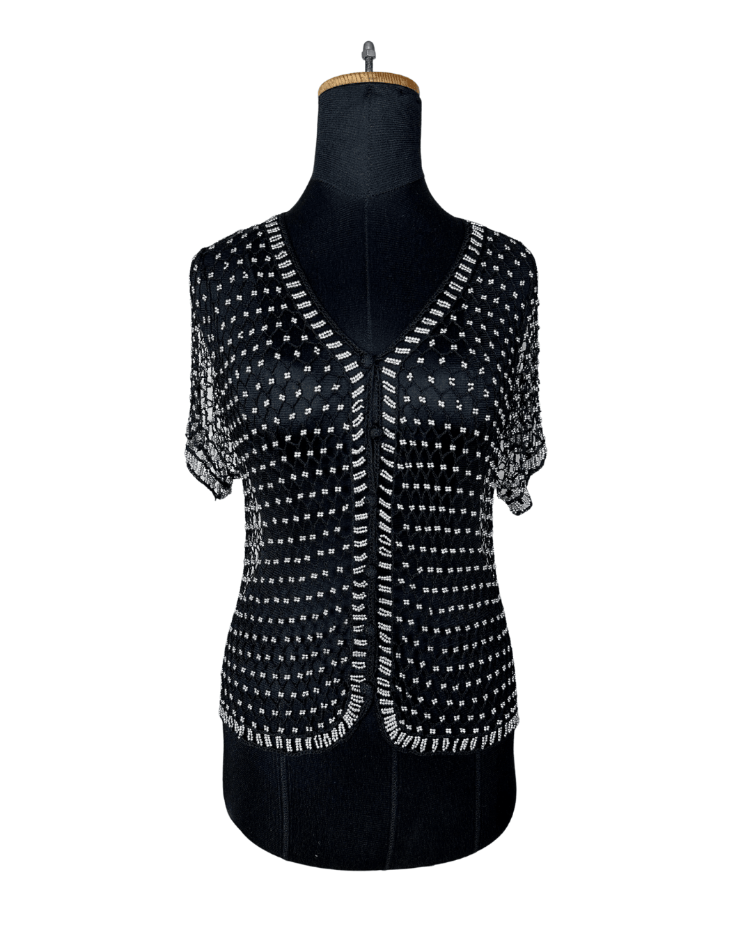 Vintage Crochet Beaded Cardigan Top - Funkify