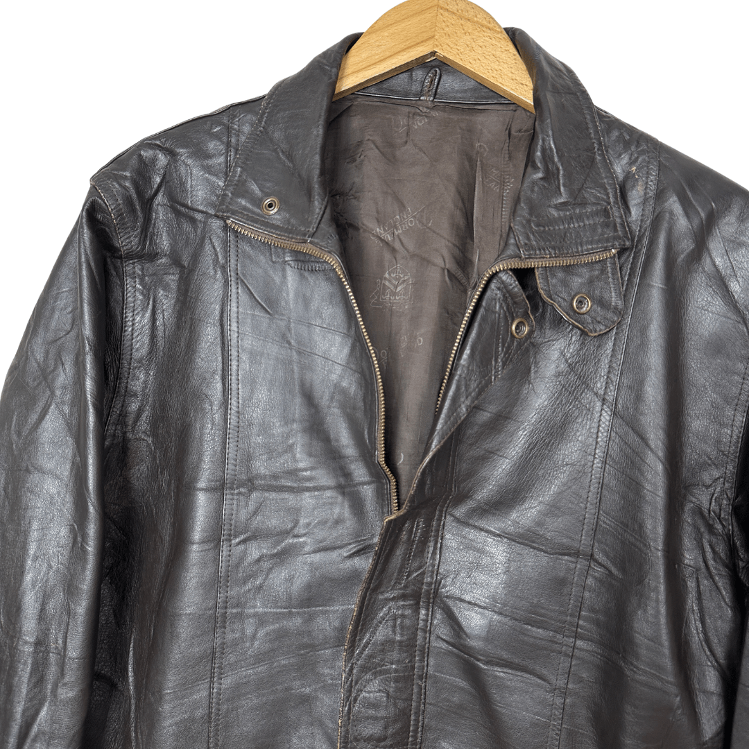 Vintage Dark Brown Genuine Leather Jacket Large - Funkify