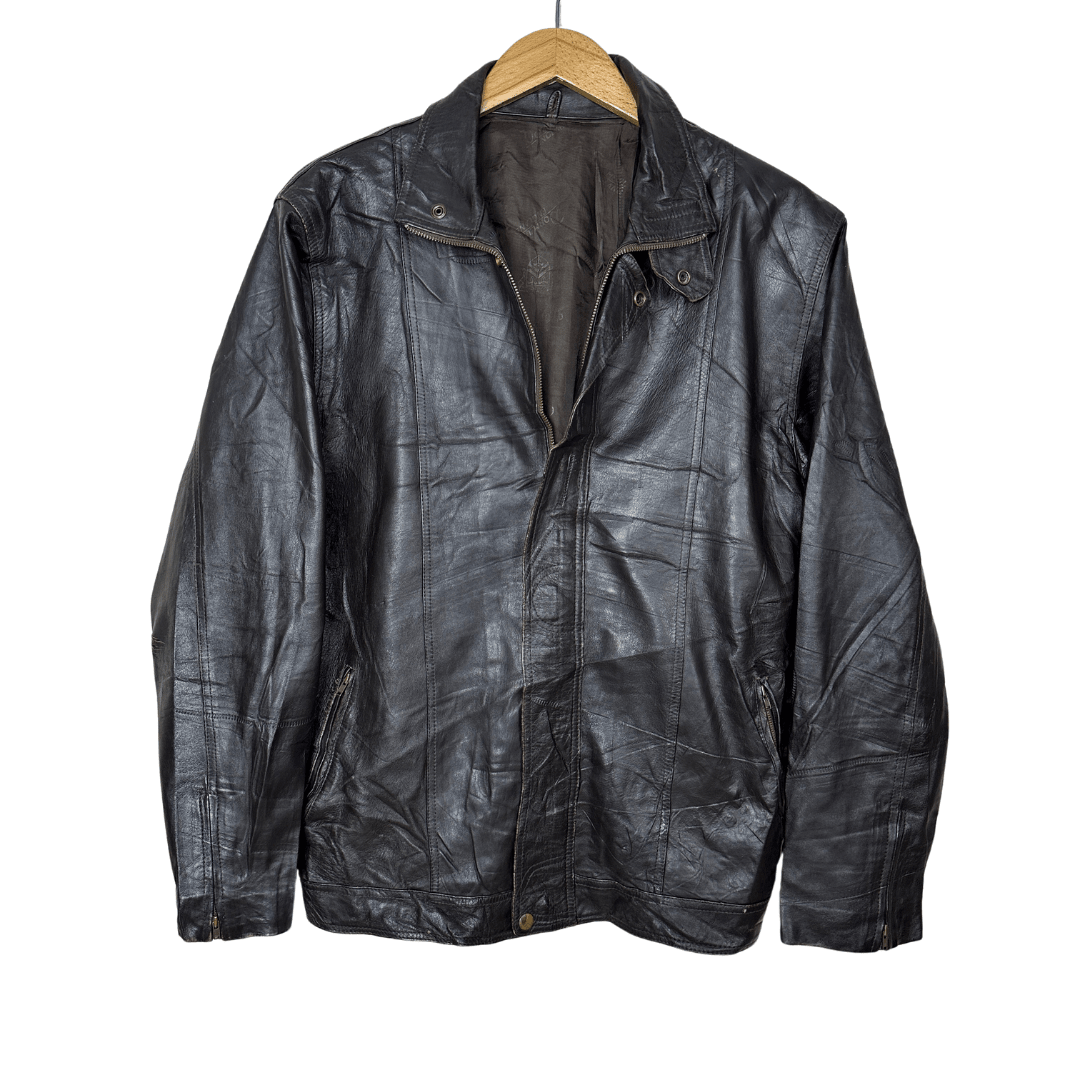 Vintage Dark Brown Genuine Leather Jacket Large - Funkify